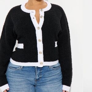 Fashion Nova Black and White Button-Up Cardigan